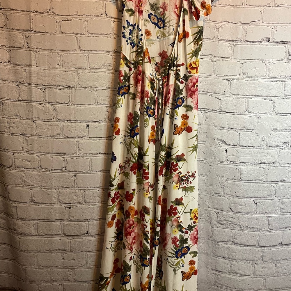 Luxxel Floral Wrap Dress with Red and Green Hues